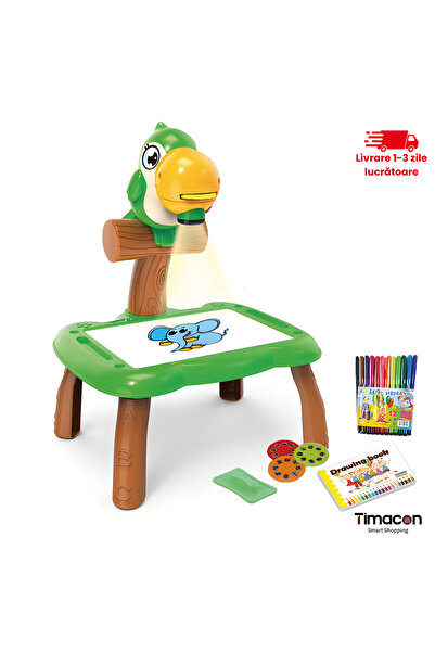 Tim Masă desen cu proiector, 3 discuri/24 șabloane, 12 carioci, tablă cu șter...