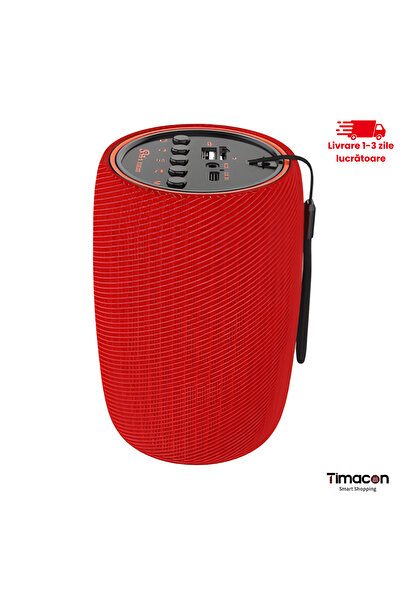 Tim Boxă Portabilă Bluetooth,USB,AUX–Sunet Clar,Compactă,Design Elegant, Roșu