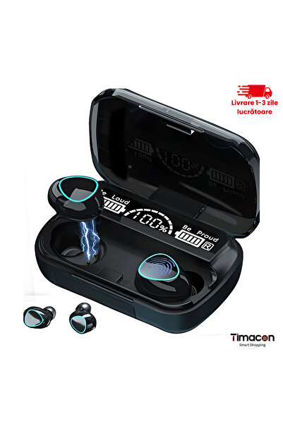 Tim Căști Wireless M10 Bluetooth 5.0 Engross – Sunet Premium, Cutie Încărcare,Lumina Led,Raspuns Tactil