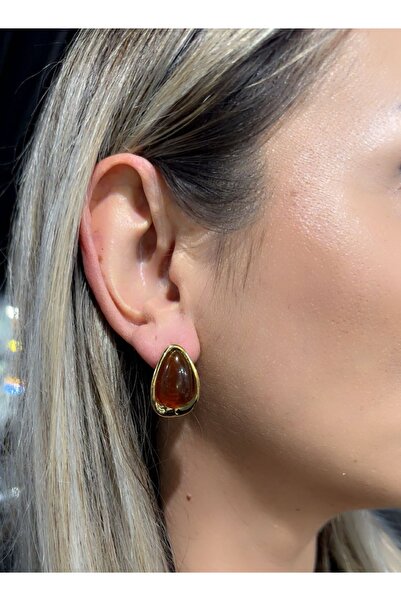MITH SB TAKI Stainless Steel Brown Resin Drop Earrings Gold