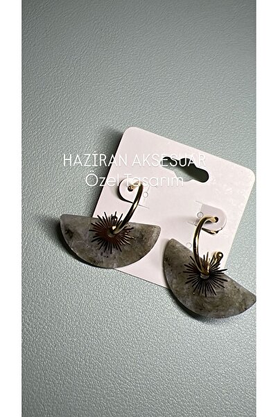 Haziran إكسسوار مروحة من حجر اللابرادوريت الطبيعي، أقراط نسائية متدلية