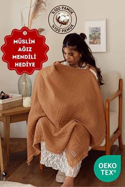 ZEYPBA Sütlü Kahve 4 Katlı Müslin Emzirme Örtüsü & Müslin Puset Örtüsü Muslin...