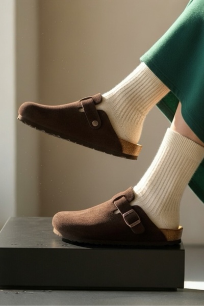 Land of Cork Unisex sabo doğal mantar tabanlı hakiki deri kapalı terlik