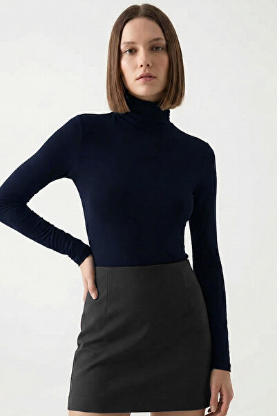 VODENS Kadın Lacivert Ultra Soft Balıkçı Yaka Bluz