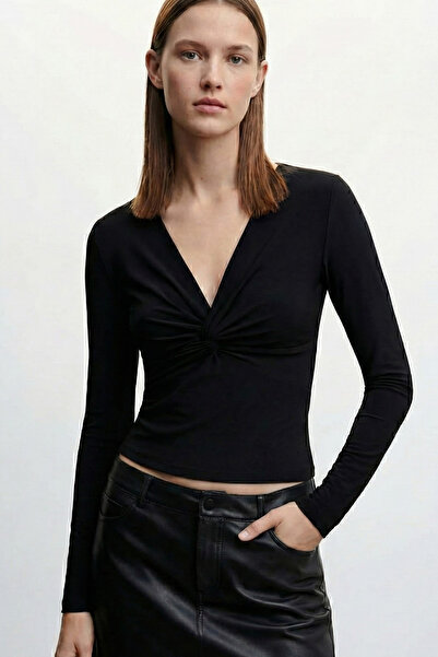 VODENS Siyah Düğüm detaylı v yaka t-shirt