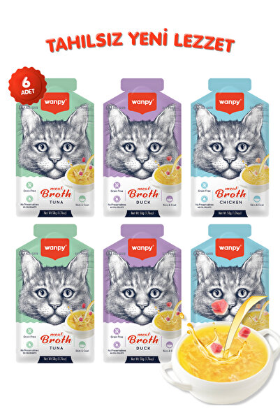 Wanpy Karışık Aromalı Tahılsız Kedi Çorbası 50gr x 6 Adet Sıvı Kedi Ödülü 3 Ç...