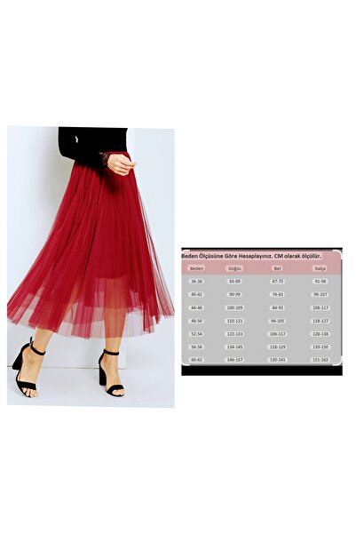 BY HANDE TASARIM Fusta roșie din tul cu sclipici pentru femei