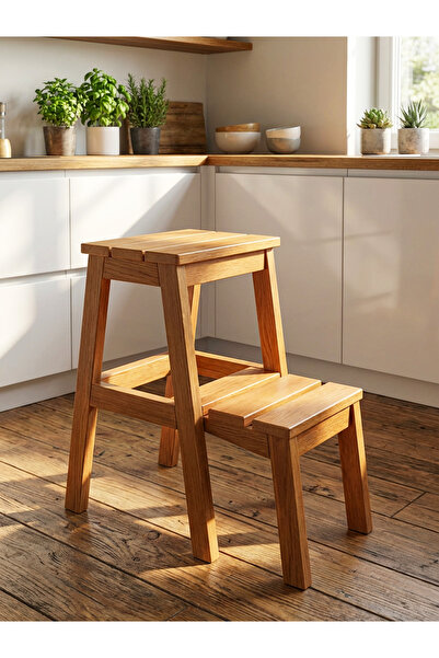 ARMES EV CONCEPT Çok Amaçlı Ahşap Merdiven Tabure – 2 Basamaklı - El Yapımı