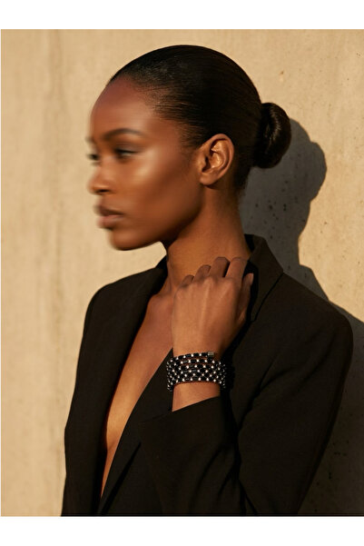 COCOSH TAKI Black Shiny and Silver Colored Multi-Wrap Bracelet