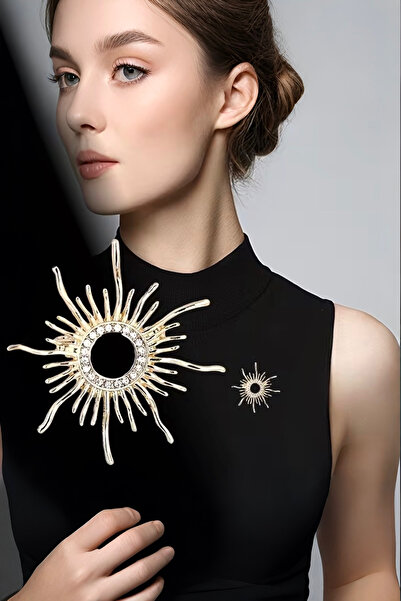 model aksesuar Minimal Modern Güneş Zirkon Taşlı Broş
