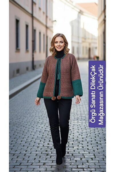 Örgü Sanatı DilekÇak El Örgüsü Patchwork Ömürlük Hırka, Ponpon Detaylı, Renk ...