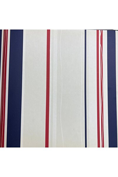 Ayzun Lacivert Kırmızı Beyaz Bej Çizgili Desenli Duvar Kağıdı 2867