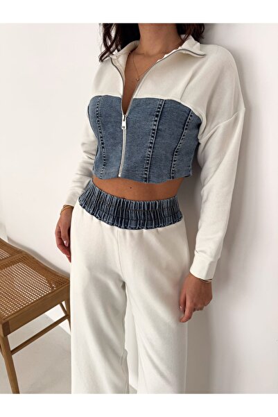 DAME Γυναικείο Σετ με φερμουάρ με λεπτομέρεια τζιν με ψηλόμεσο κορδόνι 3 κορδ...