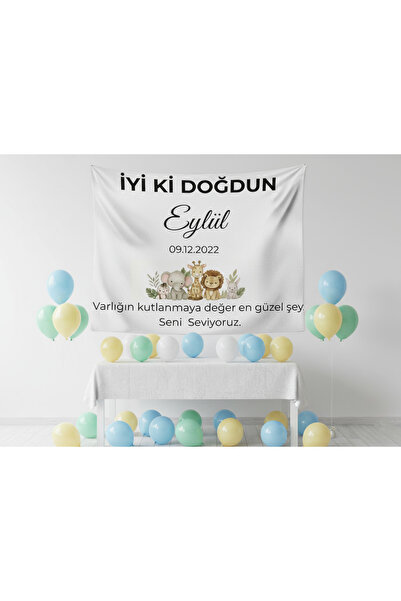 LUNA DİZAYN Kişiye Özel Yatay Doğum Günü Happy Birthday Duvar Örtüsü Duvar Ha...