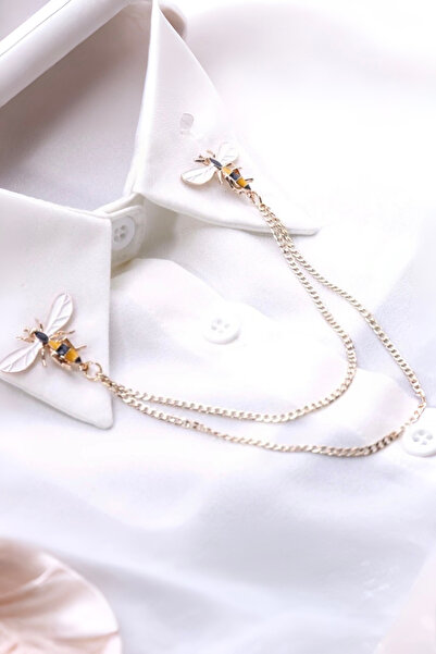 model aksesuar Arı Figürlü Zincir Detaylı Yaka Gümüş Rozet Broş