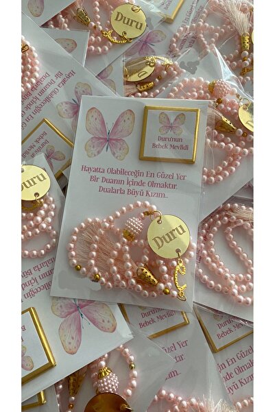 İnci Kişiye Özel İSİMLİ Sünnet Mevlidi Bebek Mevlidi İnci Plastik Boncuk Tesbih Çikolata 35Adet