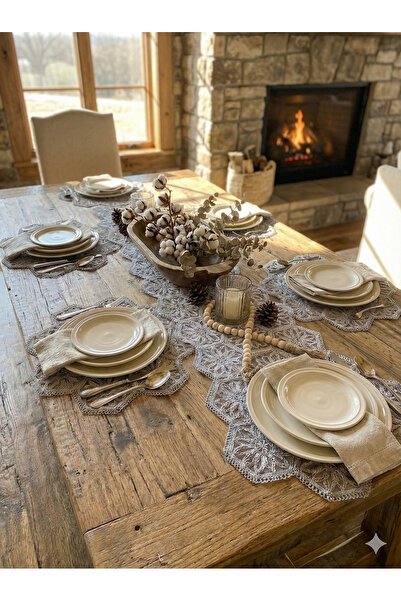 e-ceyiz Amerikan Servis, 1 Runner 6 Supla Yemek Servis Takımı, Masa Örtüsü Se...