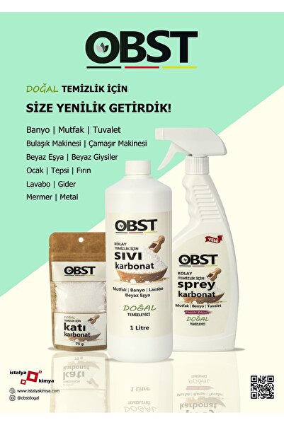 OBST Doğal Temizlik Sprey Seti Sprey Limon Tuzu 500 ml + Sprey Karbonat 500 ml + Sprey Çamaşır Sodası 500 ml (3'lü Paket)