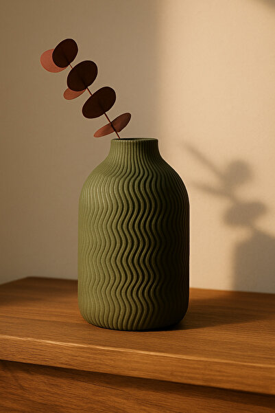 Asimeyz Dalgalı Japandi Vazo Modern 3D Baskı Dekoratif Vazo (Çap 11,8 x Yükse...