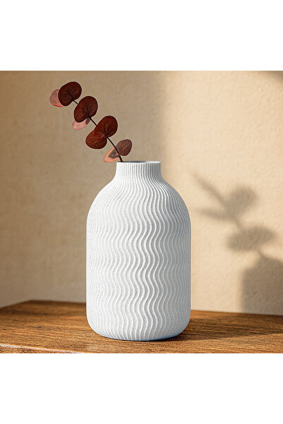 Asimeyz Dalgalı Japandi Vazo Modern 3D Baskı Dekoratif Vazo (Çap 11,8 x Yükseklik 20 cm)
