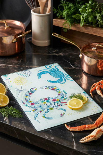 MAKRİ HOME لوح تقطيع زجاجي بنقش السلطعون، 25×35 سم