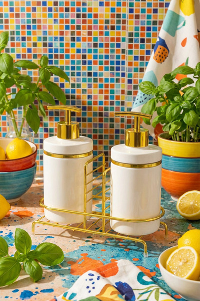 MAKRİ HOME Комплект от 2 броя дозатори за течен сапун, с държач за гъба и пос...