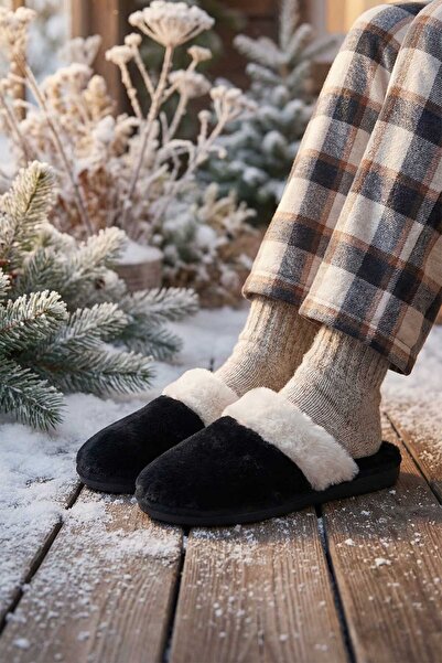 GEZER Kadın Kışlık Rahat Taban Ev Bahçe Peluşlu Terlik