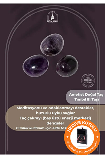 OSMANLI DOĞAL TAŞ Ametist Gerçek Doğal Taş Tımbıl El Taşı Orijinal & Sertifik...