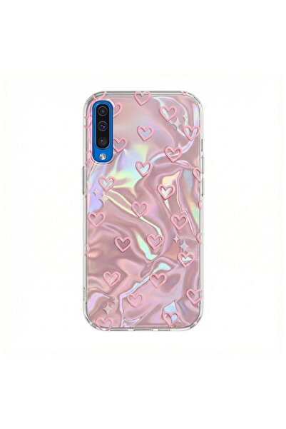 Zebana Samsung Galaxy A50 Uyumlu Kılıf Zebana Pink Heart Silikon Kılıf Pembe