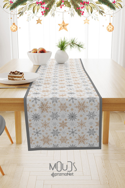 Moud's Τραπεζομάντηλο White Snowflakes Χριστουγεννιάτικο μοτίβο Suede Runner