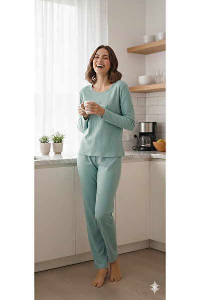 Sude Pyjama Set Women Bottom and Top Fleece-Lined Turquoise Set