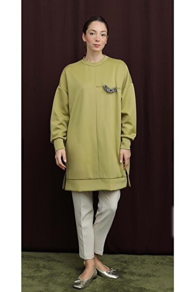 Puane 26K10717 TUNİK SWEAT SCUBA KUMAŞ ÖNÜ BONCUK DETAYLI ASİT