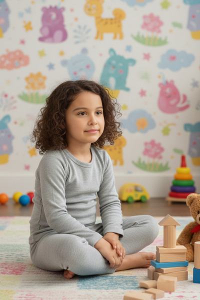 TOLIN Комплект термо бельо за момичета с Шардонс, памук, еластично, удобно, сиво меланж 8490