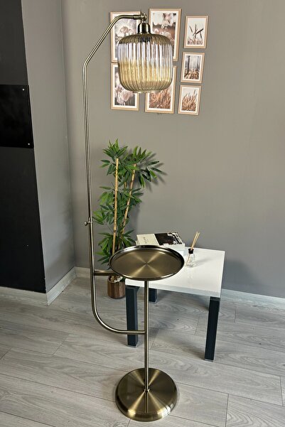 Bamyum Elegant Bal Cam Eskitme Gövde Tepsili Lambader Dekoratif Metal Oturma Odası Çalışma Odası Zemin