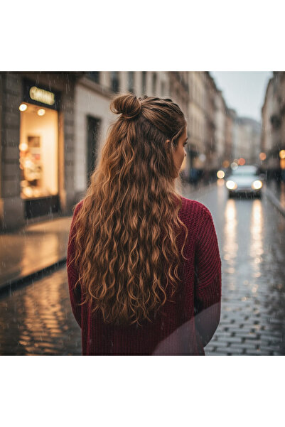 Peruk Market KUMRAL Fiber Sentetik Kabarık Dalgalı Yarım Ay 2 Yan Çıt Çıt - Kumral