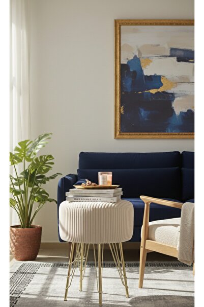 ÖZCAN METAL Metal Ayaklı Yuvarlak Puf Lüks Tabure Koltuk Gold Puf