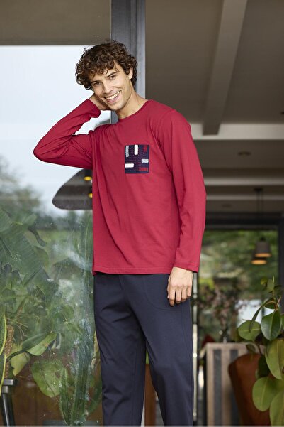 KLY 6030 Чоловічий трикотажний комплект піжами з кишенями та довгими рукавами