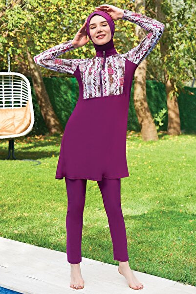 Ruko Maio 2405-3 Μωβ μοτίβο με μισό φερμουάρ Raglan μανίκι Lycra Αδιάβροχο κα...