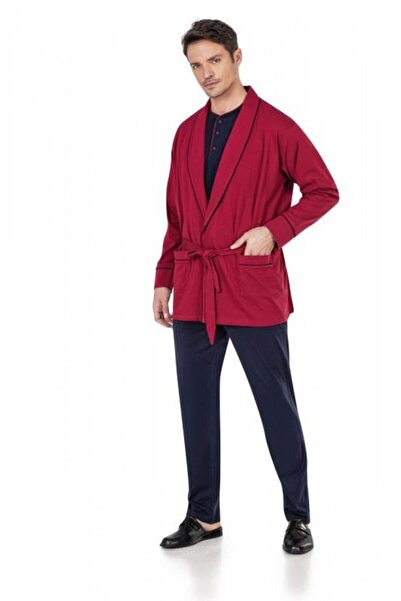 Pierre Cardin طقم بيجامة بأكمام طويلة مع روب دوسامب وسراويل داخلية وملابس داخ...