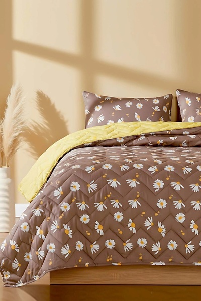 Rivaİstanbul Coffee Daisy Quilted Double Cotton Pique & Bedspread