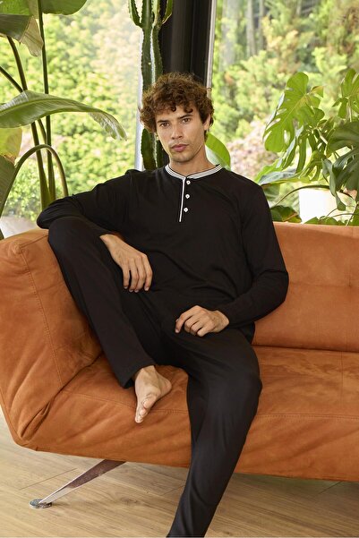 KLY 9263 Чоловічий піжамний комплект з довгими рукавами та ґудзиками