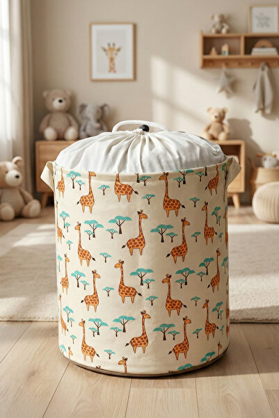 PH Prendi Home Giraffe 2 Fileli Çok Amaçlı Oyuncak Saklama Kutusu Çamaşır Sepeti Katlanır Düzenleyici Sepet 37x40