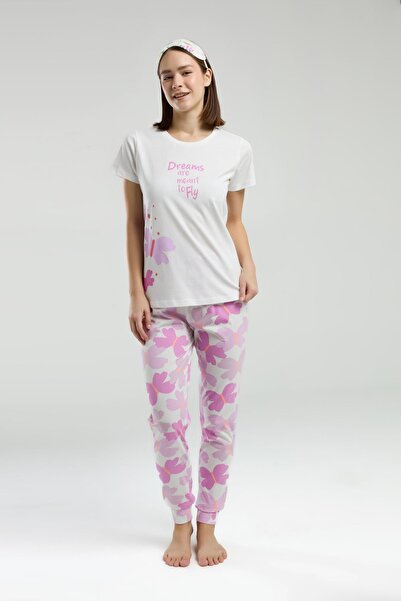 Rolypoly Roly Poly Dreams Are Meant to Fly Women's White Short Sleeve Pajamas Suit