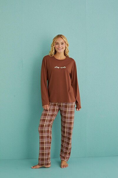 gd goldoremi 50902-53 Γυναικείο Sleep Mode καρό μακρυμάνικο κοστούμι πιτζάμα