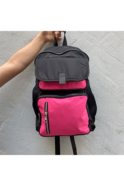 Köstebek Pink Black Four-Compartment Backpack - with Water Bottle Compartment