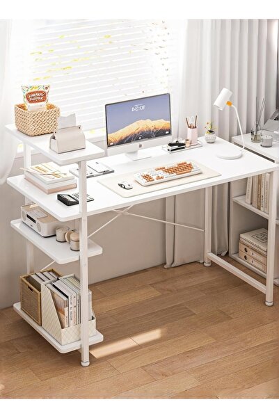 Bojasmiial طاولة مكتب تخزين بأربعة طبقات، طاولة كتابة ودراسة موفرة للمساحة، 110*45*73 سم