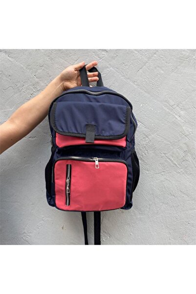 Köstebek Navy Blue Four-Compartment Pink Backpack with Water Bowl Compartment