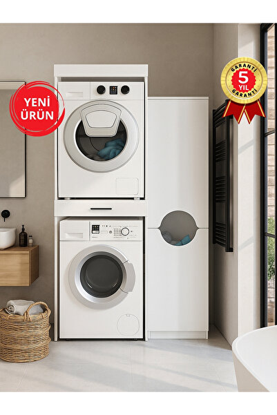 dorpek Fika Çamaşır ve Kurutma Makinesi Dolabı & Verga Kirli Sepetli Çok Amaç...