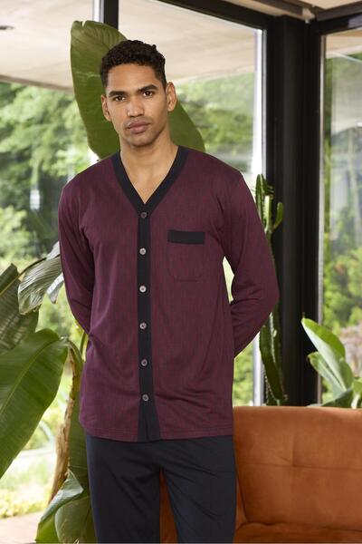 KLY 9252 Ανδρική μακρυμάνικη πιτζάμες με λαιμόκοψη 4 εποχών