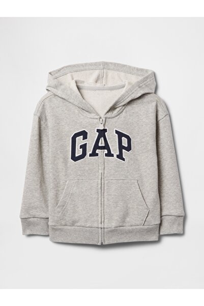 GAP Erkek Bebek Gri Gap Logo Relaxed Fermuarlı Sweatshirt